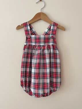 TRUE EUC Boys Red White & Blue Plaid Lightweight Americana Summer Bubble Sunsuit